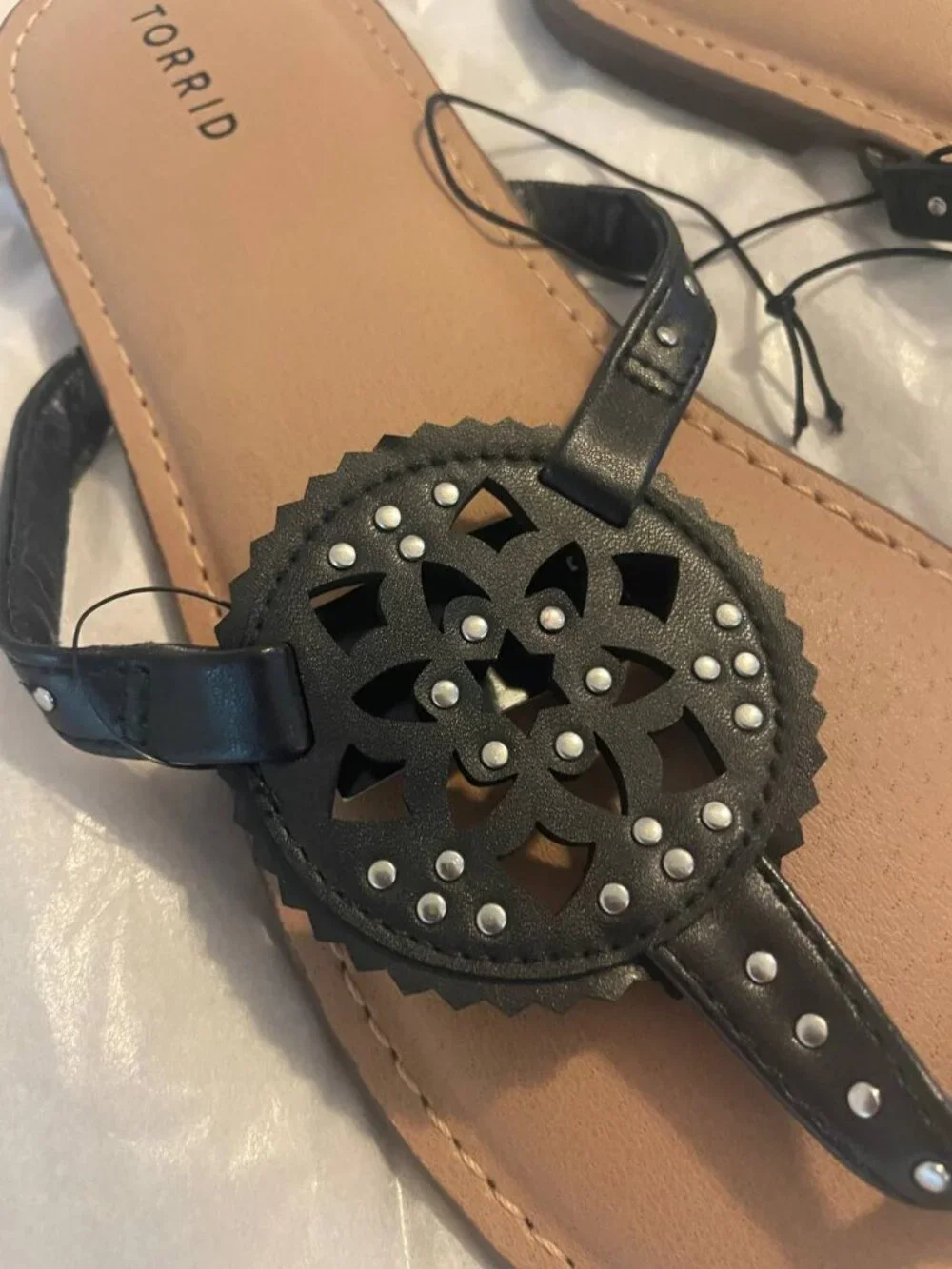 NWT Torrid Medallion T-Strap Sandals 9.5WW | Boho Chic Black Studded Flats